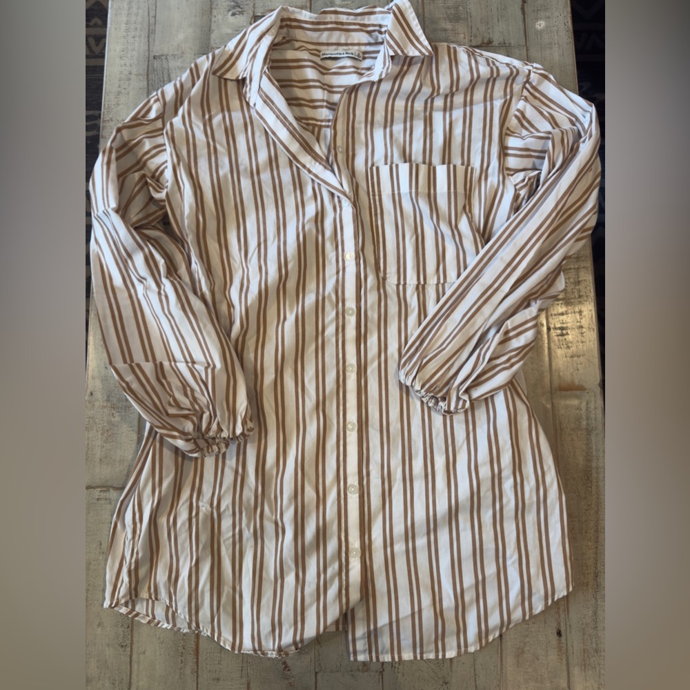 Abercrombie & Fitch Brown and White Striped Shirt dress